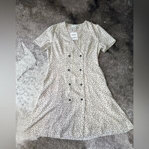 Davi & Dani Cream Double-Breasted Polka Dot Dress - size medium